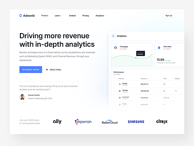 Adworld - Marketing SaaS analytics blue clean hero landing page marketing minimalist saas software statistics ui ui design ux design web web design