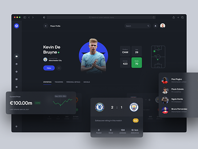 Player Scanner platform animation app dark dashboard design football illustration interface logo mode saas slick soccer sports ui