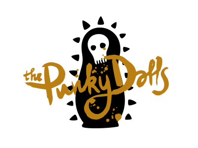 The Punky Dolls black calligraphy logo skull