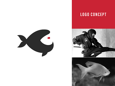 Ninja + Fish Logo animal animation branding design fish icon illustration logo minimal negativespace ninja