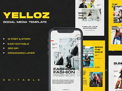 YELLOZ - Instagram Stories & Post advertising branding instagram instagram banner instagram post instagram stories instagram stories pack instagram stories template instagram story template instagram template logo neon post posts social media social media pack social media template stories story templates