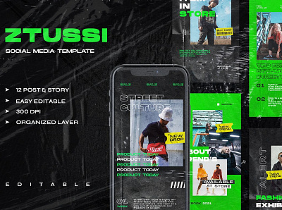 ZTUSSI - Instagram Stories & Post advertising art design instagram instagram banner instagram post instagram stories instagram stories pack instagram stories template instagram template neon posts professional simple social media social media pack social media template stories story template