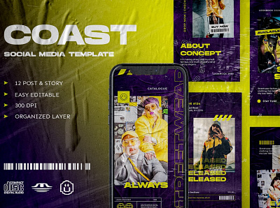 COAST - Instagram Stories & Post instagram instagram banner instagram post instagram post design instagram post template instagram post templates instagram posts instagram posts template instagram stories instagram stories pack instagram stories template instagram story instagram story template instagram template instagram templates modern neon social media social media pack template