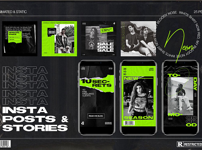 Neon Instagram Posts & Stories advertising animated branding design instagram instagram banner instagram post instagram posts instagram posts template instagram stories instagram stories pack instagram stories template instagram story template instagram template neon posts social media social media pack social media template template