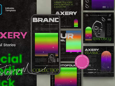 Colorful Instagram Posts & Stories advertising colorful design fashion instagram instagram banner instagram post instagram stories instagram story template instagram template instagram templates modern neon posts social media social media pack social media template stories story templates