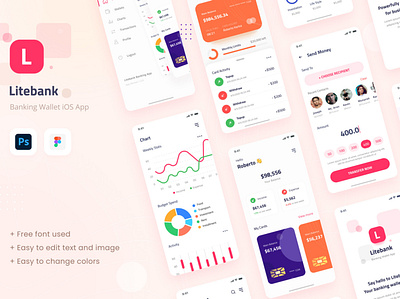 Litebank - Banking Wallet iOS App Design UI admin dashboard admin panel analytics app app design banking banking app banking dashboard banking website business design figma ios profile psd psd template ui user interface ux wallet app