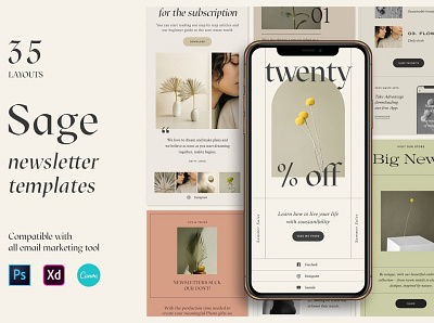 Sage Newsletter Templates design elegant instagram instagram banner instagram post instagram stories instagram template minimal modern nature newsletter newsletter template posts social media social media pack social media templates stories story template templates