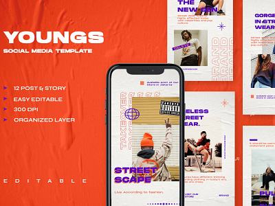 Youngs - Instagram Stories & Posts Template advertising design instagram instagram banner instagram post instagram posts instagram posts template instagram stories instagram template instagram templates post posts promotion social media social media pack social media template social media templates stories story template