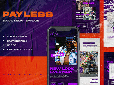 Payless - Instagram Stories & Post Template business design instagram instagram banner instagram post instagram posts instagram stories instagram story instagram story template instagram template instagram templates post posts social media social media pack social media template stories story template templates