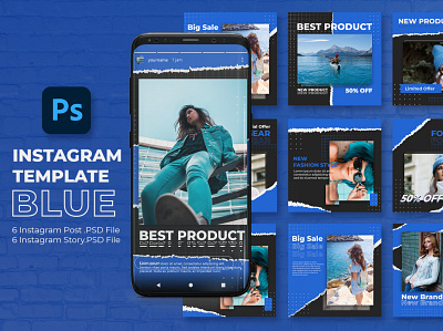 Blue - Instagram Template blu blue branding design elegant instagram instagram banner instagram post instagram post design instagram post template instagram posts instagram posts template instagram stories instagram stories template instagram story template instagram template minimal modern template templates