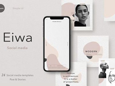 Eiwa Instagram Posts & Stories branding design instagram instagram banner instagram post instagram posts instagram posts template instagram stories instagram template minimal pastel pink posts social media social media pack social media template stories template templates white