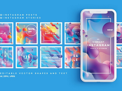 Vibrant Instagram Posts & Stories design instagram instagram banner instagram post instagram posts instagram posts template instagram stories instagram story instagram story template instagram template posts social media social media pack social media template story template vibrant vibrant color vibrant colors vibrant preset