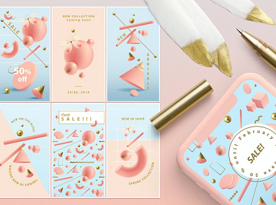 Illusion Instagram Posts & Stories 3d 3d shape 3d shapes color illusion instagram instagram banner instagram post instagram posts instagram posts template instagram stories instagram stories pack instagram stories template instagram template instagram templates pastel pink shape shapes template