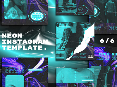 Blue Neon Instagram Posts & Stories color colors fonts instagram instagram banner instagram post instagram post template instagram stories instagram story template instagram template instagram templates ios neon post posts social media social media pack social media template stories story