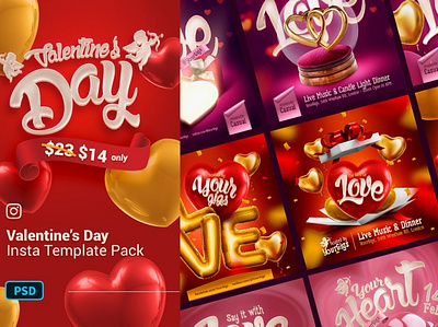 Valentine's Day Instagram Templates design heart instagram instagram banner instagram post instagram posts instagram stories instagram template instagram templates love post social media social media pack social media templates stories story template valentine