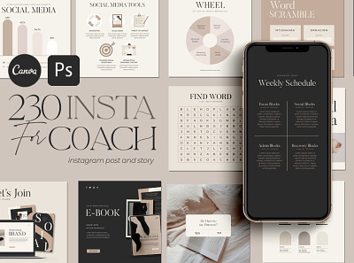 Instagram Creator For Coach CANVA PS coach content marketing e course instagram checklist instagram feed instagram for coach instagram post instagram quiz instagram reminder instagram story instagram template moodboard creator moodboard template notification online course photo collage podcast podcast template quiz trainer
