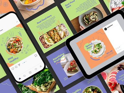 Healthy Food Instagram Posts & Stories blog blogger branding design instagram instagram banner instagram post instagram posts instagram stories instagram story template instagram template modern post posts social media social media pack social media template stories story template