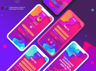 Coo. - Sign In & Sign Up Mobile App UI Template ads advertising app banner banner ad banners creative facebook google adsense instagram interface landing page mobile modern page promo sign in sing up ui ux