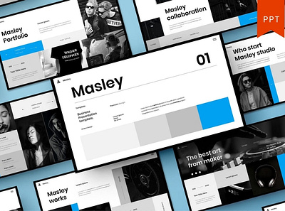 Masley Multipurpose Template clean colorful company corporate google slides keynote modern multipurpose multipurpose template photography pitch deck portfolio powerpoint presentation studio template unique web design web development website