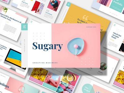 Pastel SUGARY Presentation Template 3d animation branding clean company corporate design graphic design illustration logo modern motion graphics multipurpose pastel photography pitch deck presentation template website