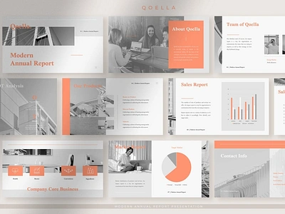 Qoella - Modern Salmon Annual Report Presentation clean colorful company corporate google slides keynote modern multipurpose multipurpose template photography pitch deck portfolio powerpoint presentation studio template unique web design web development website