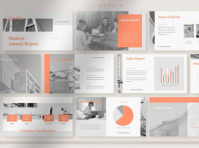 Qoella - Modern Salmon Annual Report Presentation clean colorful company corporate google slides keynote modern multipurpose multipurpose template photography pitch deck portfolio powerpoint presentation studio template unique web design web development website