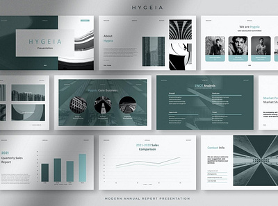 Hygeia - Modern Annual Report Presentation PPT annual clean colorful company corporate google slides keynote modern photography pitch deck portfolio ppt pptx presentation template report studio unique web design web development website