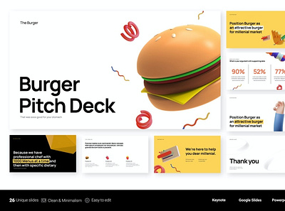 The Burger - Pitch Deck Food and Beverages beverages clean colorful company corporate food google slides keynote modern multipurpose multipurpose template photography pitch deck portfolio powerpoint studio unique web design web development website