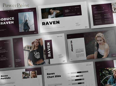 RAVEN - Multipurpose PowerPoint Template clean colorful company corporate design google slides keynote modern multipurpose multipurpose template photography pitch deck portfolio powerpoint studio template unique web design web development website