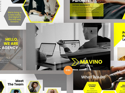 Mavino Multipurpose Template clean colorful company corporate design google slides keynote modern multipurpose multipurpose template photography pitch deck portfolio powerpoint studio template unique web design web development website