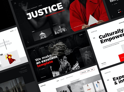 JUSTICE Multipurpose Template clean colorful company corporate design google slides keynote modern multipurpose multipurpose template photography pitch deck portfolio powerpoint studio template unique web design web development website