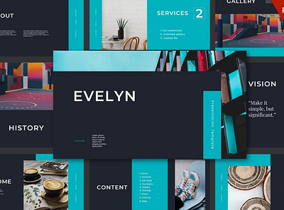 Evelyn Multipurpose Template clean colorful company corporate design google slides keynote modern multipurpose multipurpose template photography pitch deck portfolio powerpoint studio template unique web design web development website