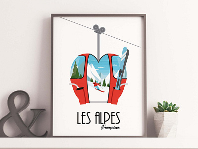 French Alpes alpes design flat gondola illustration mountain ski vector winter