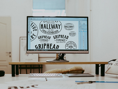 Workspace design desktop display font headfonts industrial letters logo setup typeface typography workspace