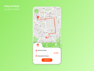 Daily UI 020 / Location Tracker 020 app dailyui dailyui020 dailyuichallenge design figma flat green location locationtracker map mobile orange street tracker ui uidesign uiux ux