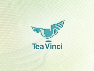 Tea Vinci blue coffee concept cup cup of tea da vinci fly line logo modern retro tea tie a tie tieatie vinci wing wings