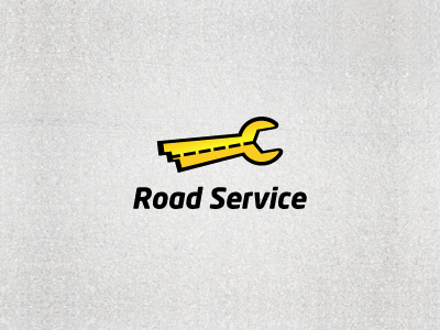 RoadService black car logo machine minimal rent road road service route safe safety service sign smart tie tie a tie wrench yellow