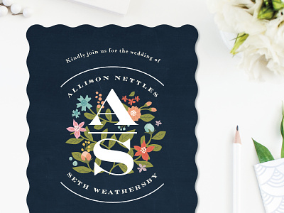 Heirloom Initials flowers jennifer wick typography wedding invitation