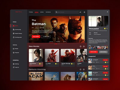 NOVA | Movie Dashboard Design app design ui uiux ux web