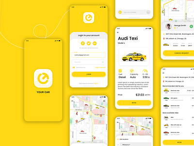 YOUR CAR adobe xd application car app car booking app illustration logo logo design mobile app mobile ui taxi app taxi booking app uber ui uiux ux