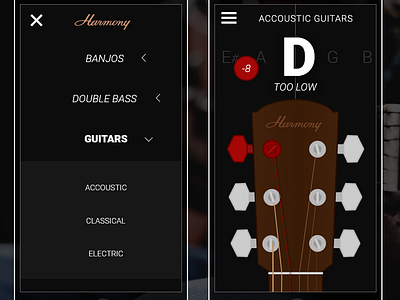Harmony Guitars mobile tuner app ui