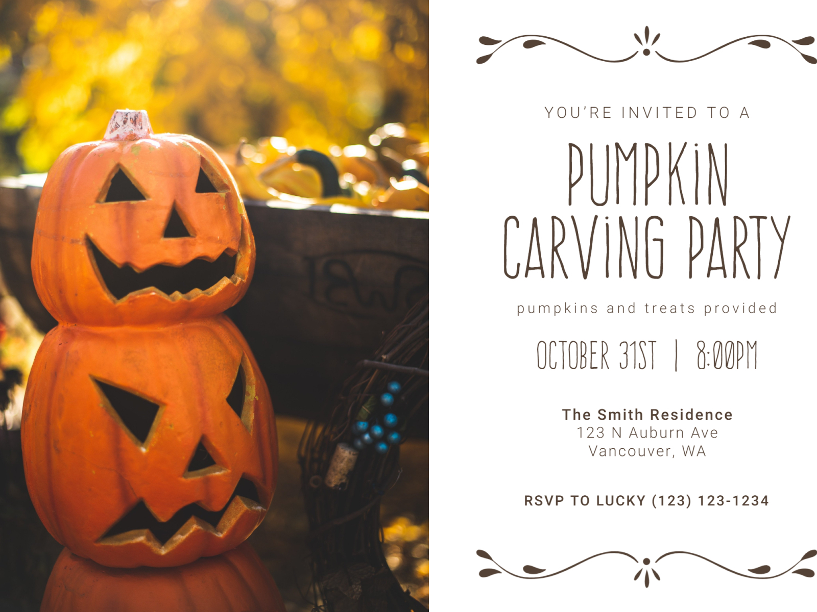 Orange White Pumpkin Carving Party Invitation by sachini on Dribbble