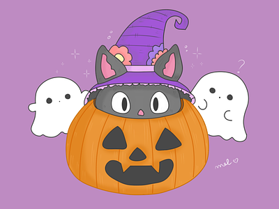 Happy Halloween ! art artist cat cute art cute illustration design digital ghost ghosts halloween illustration kawaii art kitty lovely pumpkin
