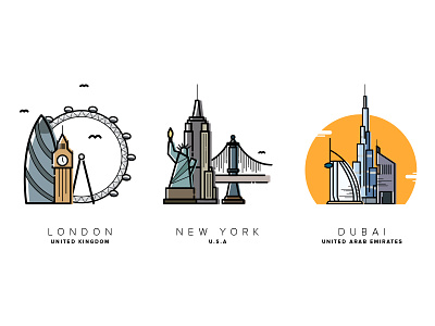 3 Cities app burj khalifa cartoon city clean design dubai illustration illustrator london new york vector