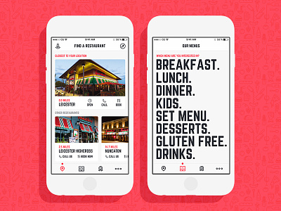 Frankie & Benny's iOS App app app design bold clean food menu mobile red restaurant typography ui