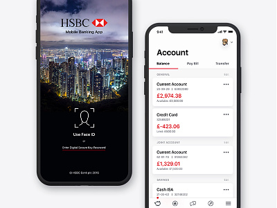 iPhone X - HSBC Revised Design accounting accounts app banking clean interface ios iphone iphone x mobile mockup ui
