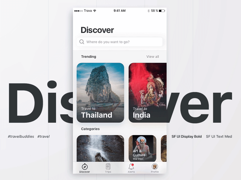 Travamigos — The Group Travel App app backpacking design gap year inspiration ios travel ui ui design