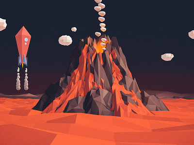 Volcanic cinema 4d low poly rocket space volcano