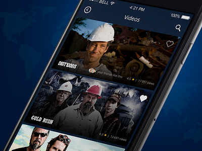 Discovery Channel series app apple bear grylls dirty job discovery channel gold rush interface ios mobile ui ux
