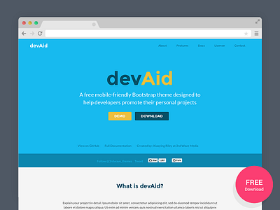 devAid – Free Bootstrap 4 Theme for Developers’ Side Projects bootstrap bootstrap 4 bootstrap theme css free html landing page project responsive theme website template